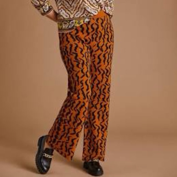 Anthropologie Knit wide leg pants orange and black-medium-NWT - Picture 3 of 9